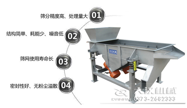 1016型直線振動(dòng)篩特點(diǎn)：1，篩分精度高，處理量大。2，結(jié)構(gòu)簡(jiǎn)單，耗能少，噪音低，3，篩網(wǎng)使用壽命長(zhǎng)，密封性好無(wú)粉塵溢散。