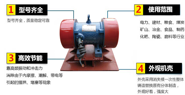 lzf倉壁振動(dòng)器：1，型號(hào)齊全：型號(hào)齊全，質(zhì)量穩(wěn)定可靠。2，適用范圍：電力，建材，糧食，煤炭，礦山，冶金，食品，制藥，化肥，陶瓷，磨料等行業(yè)。3，高效：靠高頻振動(dòng)和沖擊力消除由于內(nèi)摩擦，潮解，帶電等引起的塔供，堵塞等現(xiàn)象。4，外觀機(jī)殼：外殼采用消失模一次性整體鑄造替換原有分體制造，外觀好看，強(qiáng)度大。