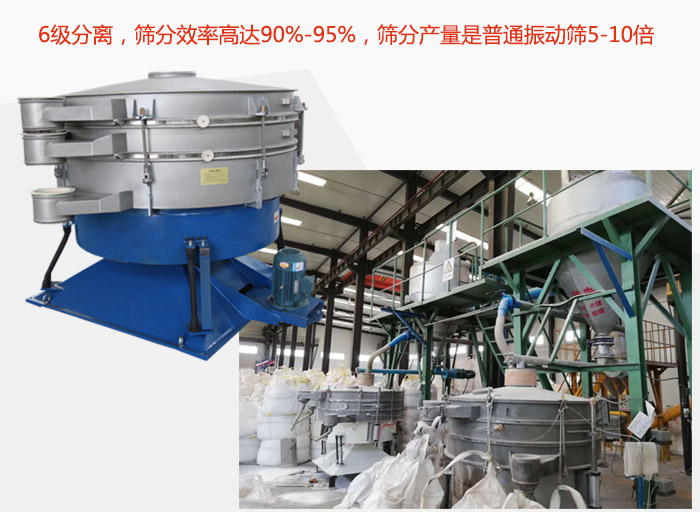 搖擺篩采用6級分離，篩分效率高達(dá)90%-95%，篩分產(chǎn)量是普通振動篩5-10倍