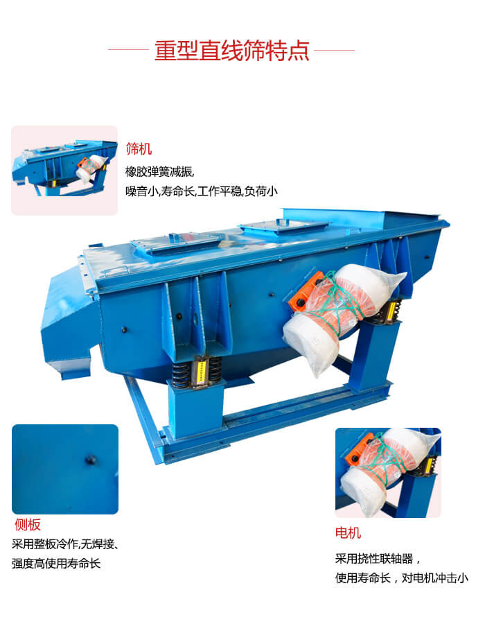 重型直線篩：篩機(jī)，側(cè)板，電機(jī)展示圖