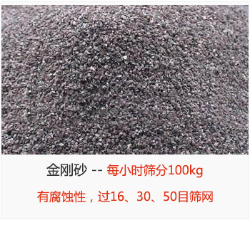 篩分金剛砂每小時(shí)100kg，有腐蝕性，過16、30、50目篩網(wǎng)