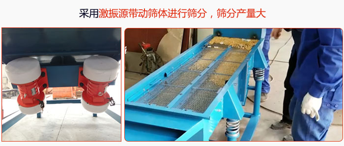 采用激振源帶動篩體進行篩分，篩分產(chǎn)量大。