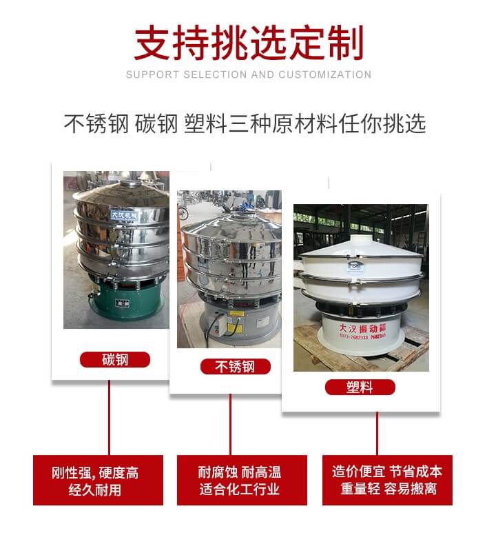 旋振篩可配置一到四層的篩網(wǎng)。旋振篩的篩分效率高，篩分精度高，篩分率高達(dá)96%。