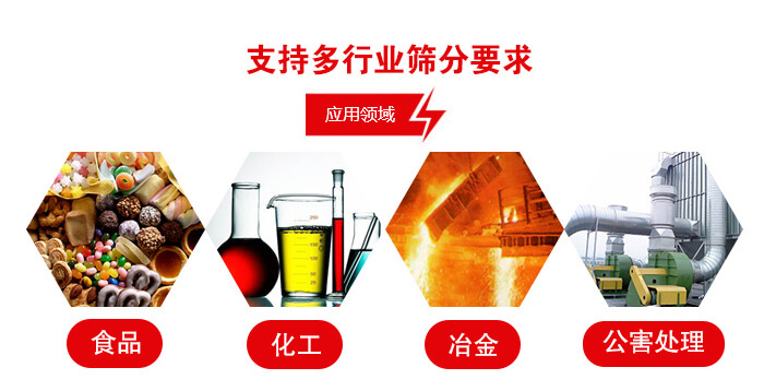 旋振篩適用的行業(yè)：食品行業(yè)，化工行業(yè)，冶金行業(yè)，公害處理等。