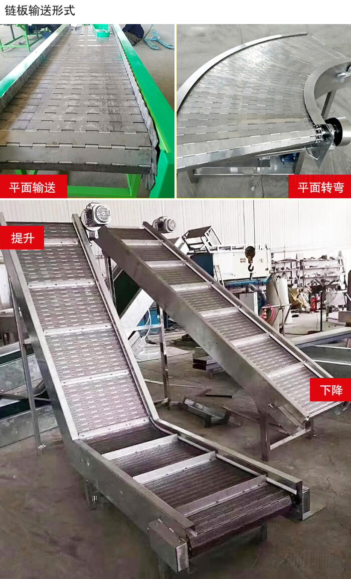 鏈板輸送機平面輸送，平面拐彎，提升等運行現(xiàn)場圖片