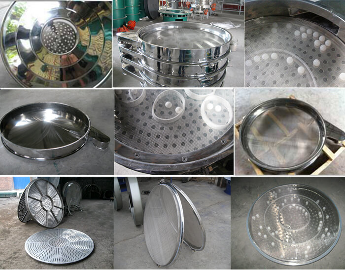 食品振動(dòng)篩細(xì)節(jié)展示：防塵蓋，篩框，網(wǎng)架，底框等。